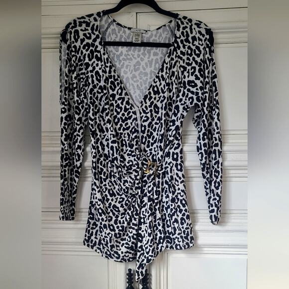 Cache Wrap Top Animal Print White And Black Size M - Picture 2 of 11